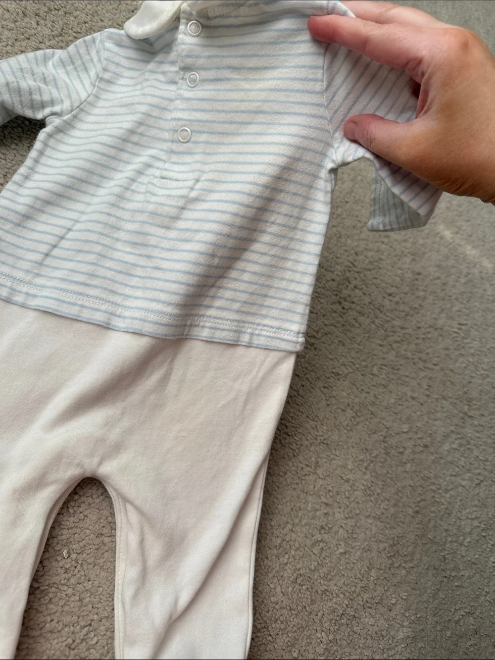 Edgehill Collection Light Blue and White Striped Footed One-Piece
